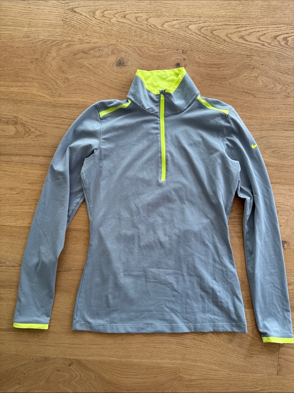 Nike Women's Gray Long-Sleeve Swim Top with Neon Yellow Accents